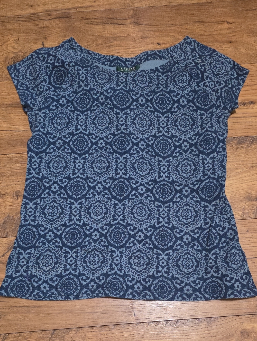 Lauren Ralph Lauren Navy Blue Medallion Print Short Sleeve Top